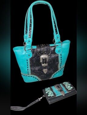 Shoulder Bag & Wallet Set - Gorgeous Turqouise & Black Montana West Set NWOT